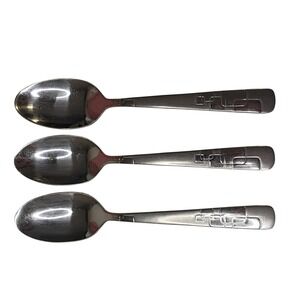3 Soup Spoons Oneida Quadratic Stainless Flatware‎ 7" Geometric Modern 90-194